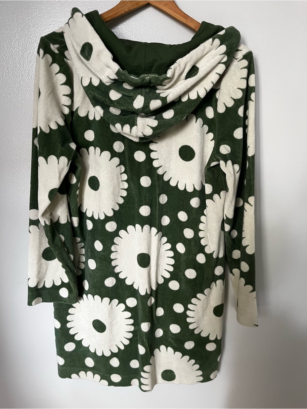 Boden Green Hoodie Beach Cover Up Tunic with Pockets Green W/Cream Daisy Print - Picture 4 of 4